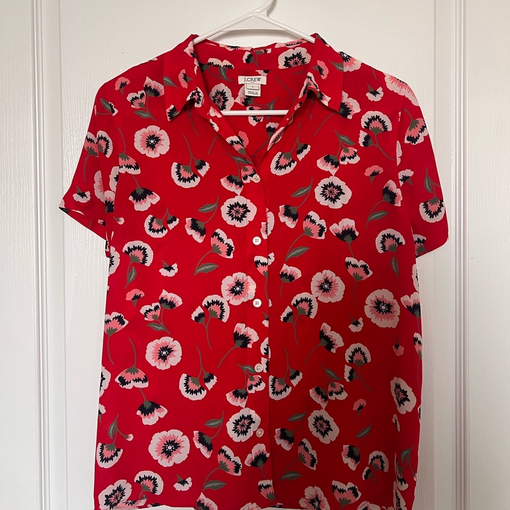 Red Floral Button-up blouse from J Crew